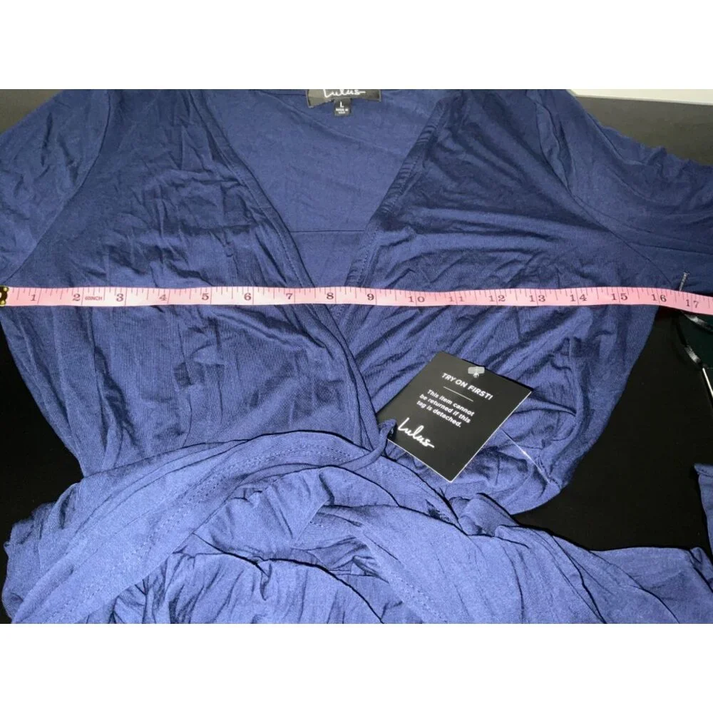 Lulus Wrapped Up In Style Navy Wrap Maxi Dress Long Sleeve Slit Size Large - Picture 9 of 15